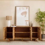 Load image into Gallery viewer, Solid Wood 4-Door Sideboard with Rattan