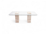 Load image into Gallery viewer, Travertine & Glass Dining Table - Latte