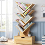 Load image into Gallery viewer, Tree Shaped Bookshelf – Slim Floor Standing Bookcase with Storage Cabinet