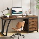 Load image into Gallery viewer, Tribesigns Computer Desk with 3 Drawers, 59-Inch PC Desk with Reversible Drawers, Industrial Study Writing Table Workstation with File Storage for Home Office, Rustic Brown-GCC Home Center