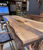 Load image into Gallery viewer, Unique Live Edge Resin Dining Table Top San - Natural Walnut Wood