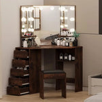 Load image into Gallery viewer, Vanity Desk with Mirror and Lights, Large Dressing Tables with Charging, 5 Drawers, Shelves and Vanity Stool-GCC Home Center