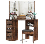 Load image into Gallery viewer, Vanity Desk with Mirror and Lights, Large Dressing Tables with Charging, 5 Drawers, Shelves and Vanity Stool-GCC Home Center