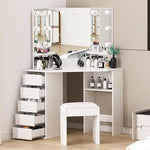 Load image into Gallery viewer, Vanity Desk with Mirror and Lights, Large Dressing Tables with Charging, 5 Drawers, Shelves and Vanity Stool-GCC Home Center