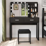 Load image into Gallery viewer, Vanity Desk with Mirror, With Chair and 10 LED Lights, with 2 Big Drawers and Side Shelves for Storage-GCC Home Center