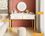 Load image into Gallery viewer, Vanity Desk Without Mirror, Makeup Vanity with 2 Fabric Drawers, White With Gold Legs-GCC Home Center