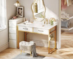 Load image into Gallery viewer, Vanity Desk Without Mirror, Makeup Vanity with 2 Fabric Drawers, White With Gold Legs-GCC Home Center