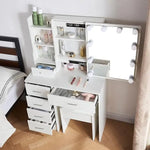Load image into Gallery viewer, Vanity Table Set with LED Lighted Mirror, Makeup Vanity Dressing Table with 5 Drawers, Storage Shelves-GCC Home Center