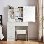 Load image into Gallery viewer, Vanity Table Set with LED Lighted Mirror, Makeup Vanity Dressing Table with 5 Drawers, Storage Shelves-GCC Home Center
