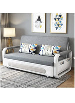 Load image into Gallery viewer, Wenbo home gray fabric sofa bed with white plastic frame and geometric throw pillows for living and bedroom use