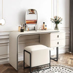 Load image into Gallery viewer, White Vanity Table Twined from Left Side with Two Storage Drawers, Mirror and Stool-GCC Home Center