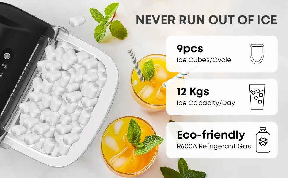 Countertop Ice Maker Machine with LED Display Auto Clean Function 9 Bullet Ice Cubes per Cycle Ice Scoop Included
