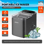 Load image into Gallery viewer, 1.2L Portable Countertop Ice Maker Machine 12kg/24H, 9 Bullet Ice Cubes in 6 Minutes, Large &amp; Small Ice Size Selection, Self-Cleaning Ice Maker with Ice Basket, Scoop &amp; Ice Bags, Compact Ice Machine for Home Kitchen Office Bar Party