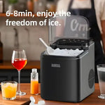 Load image into Gallery viewer, 1.2L Portable Countertop Ice Maker Machine 12kg/24H, 9 Bullet Ice Cubes in 6 Minutes, Large &amp; Small Ice Size Selection, Self-Cleaning Ice Maker with Ice Basket, Scoop &amp; Ice Bags, Compact Ice Machine for Home Kitchen Office Bar Party