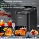 Load image into Gallery viewer, 1.2L Portable Countertop Ice Maker Machine 12kg/24H, 9 Bullet Ice Cubes in 6 Minutes, Large &amp; Small Ice Size Selection, Self-Cleaning Ice Maker with Ice Basket, Scoop &amp; Ice Bags, Compact Ice Machine for Home Kitchen Office Bar Party