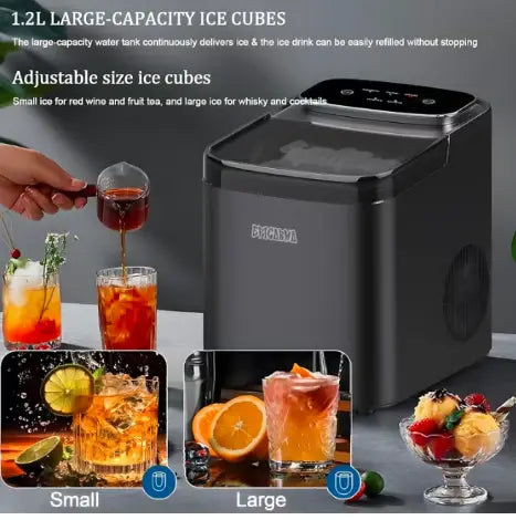 1.2L Portable Countertop Ice Maker Machine 12kg/24H, 9 Bullet Ice Cubes in 6 Minutes, Large & Small Ice Size Selection, Self-Cleaning Ice Maker with Ice Basket, Scoop & Ice Bags, Compact Ice Machine for Home Kitchen Office Bar Party