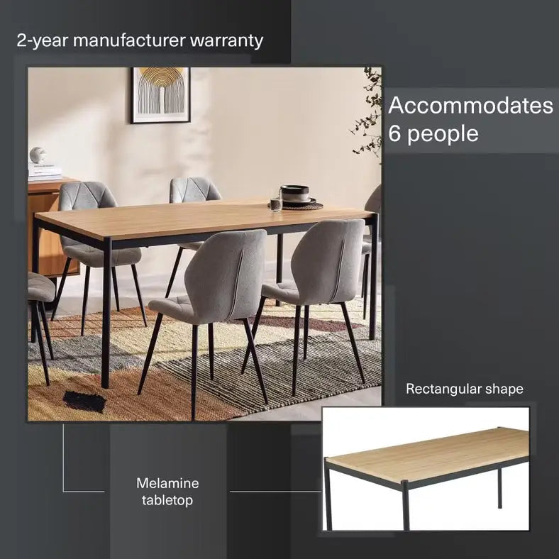 1+6 Seater Dining Set with Narumi Chairs – Natural Black