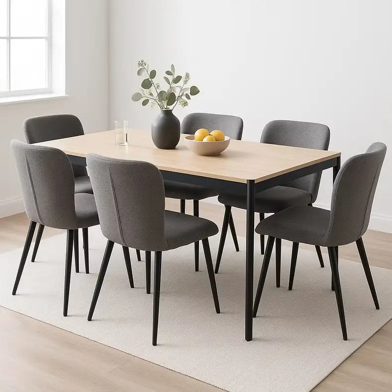 1+6 Seater Dining Set with Narumi Chairs – Natural Black