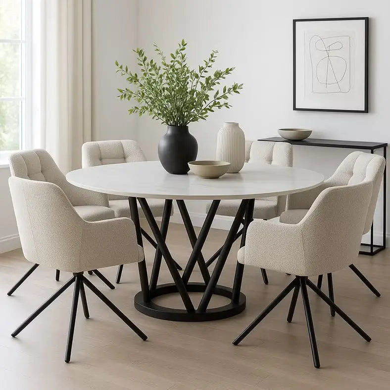 1+6 Seater Round Dining Set with Corina Chairs – White