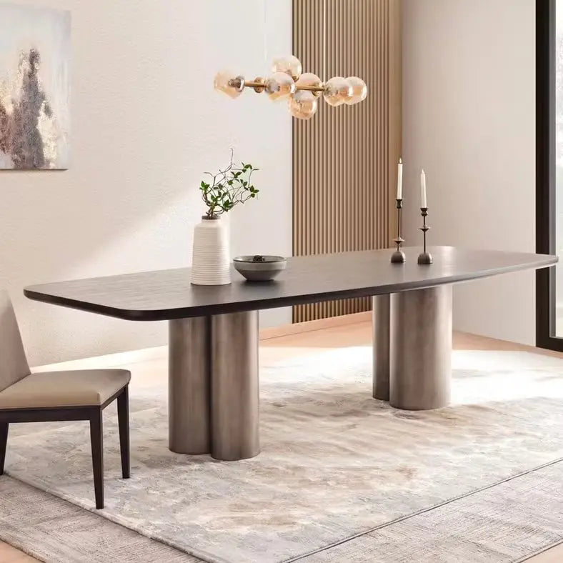 1+8 Seater Dining Set with Hemper Chairs, Engineered Wood Frame – Brown