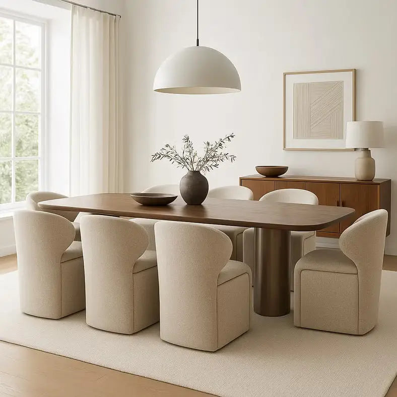 1+8 Seater Dining Set with Hemper Chairs, Engineered Wood Frame – Brown