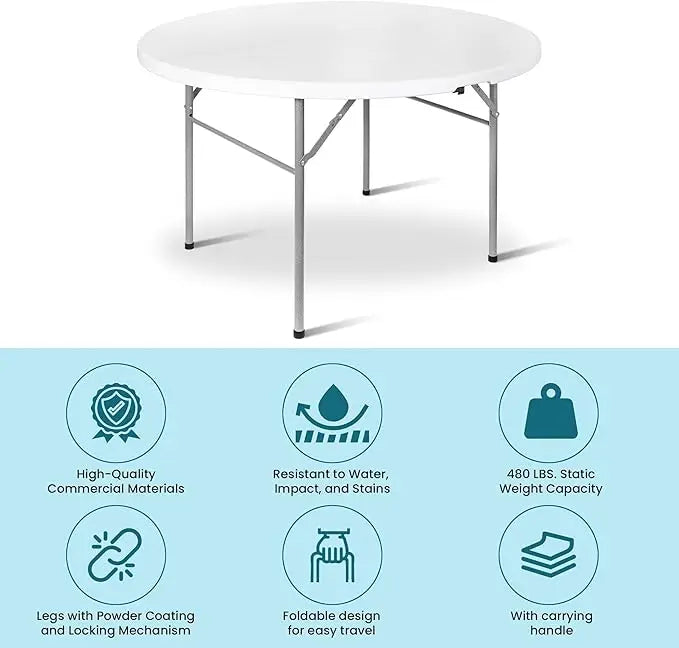 1.8M (6 Ft) Round Folding Card Table For Indoor And Outdoor – White