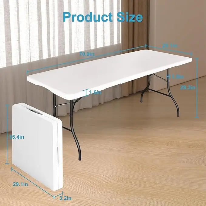 1.8M Folding Lightweight Trestle Camping Table – Black (180×75×75cm)