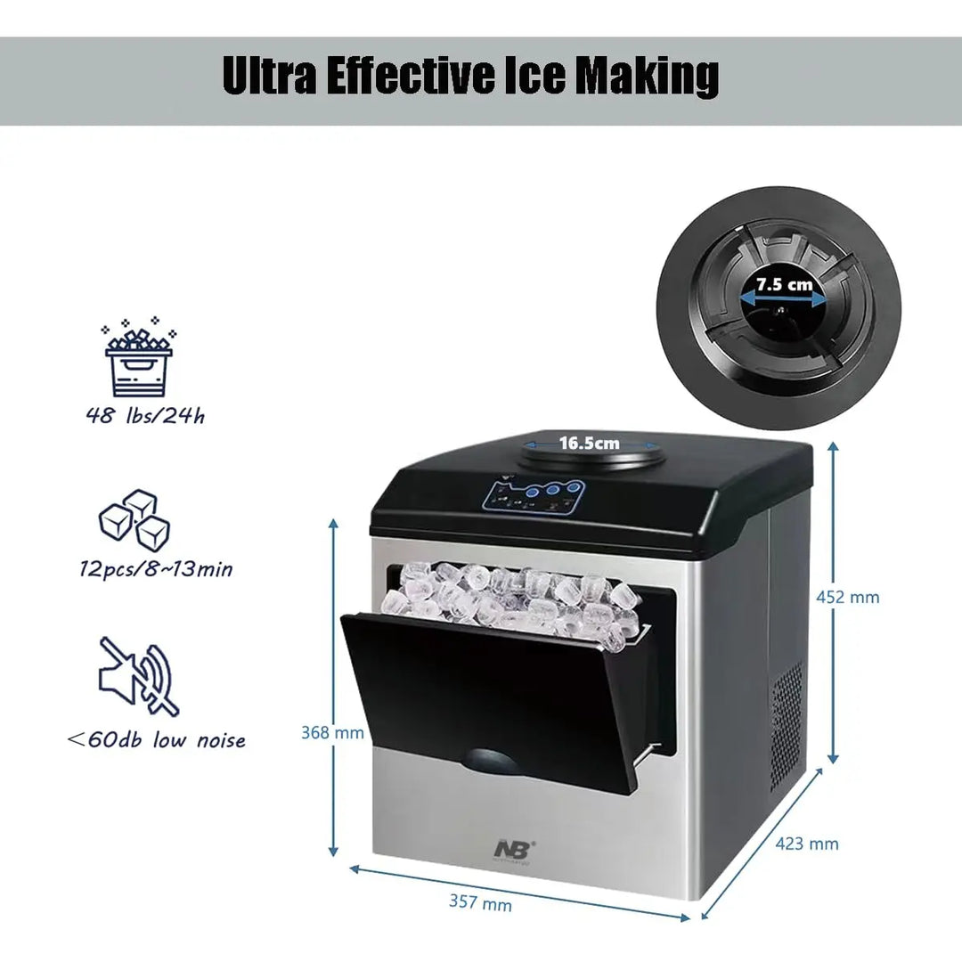 Arabian Mall 2-in-1 Countertop Ice Maker and Cold Water Dispenser (48LBS/24H, 12 Pcs in 10 Mins, Stainless Steel
