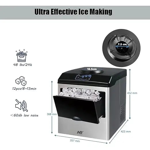 2 in 1 Ice Maker Machine with Cold Water Dispenser, 12pcs S/M/L Size Ice Cube ready in 10 Minutes, 48LBS/24H,Stainless Steel Ice Machine with Ice Scoop,1 Year Warranty