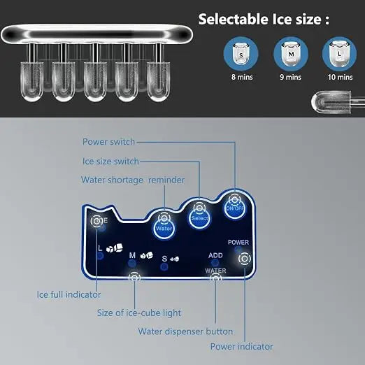 2 in 1 Ice Maker Machine with Cold Water Dispenser, 12pcs S/M/L Size Ice Cube ready in 10 Minutes, 48LBS/24H,Stainless Steel Ice Machine with Ice Scoop,1 Year Warranty