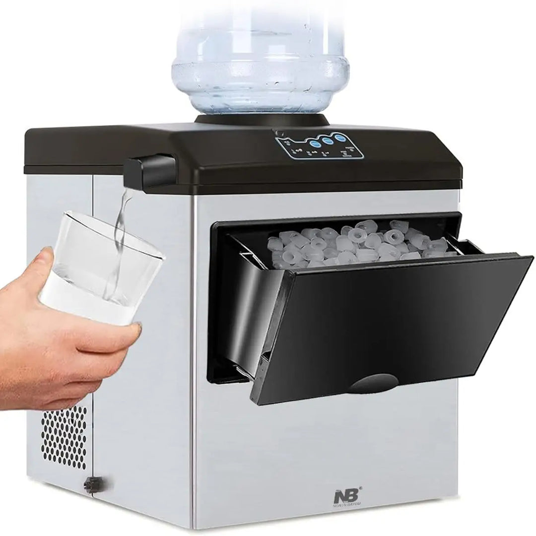Arabian Mall 2-in-1 Countertop Ice Maker and Cold Water Dispenser (48LBS/24H, 12 Pcs in 10 Mins, Stainless Steel