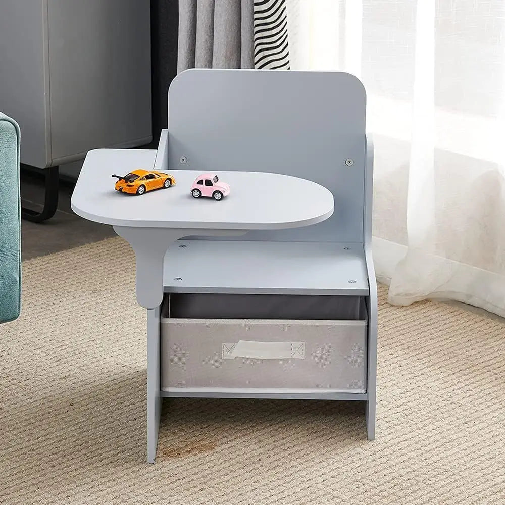 2 in 1 Wooden Children Table with Chair, Small Kids Table and Chair Set with Storage for Toys Books, Large Work Surface | Engineered Wood Sturdy Build | Study Table for Boys Girls Playroom Bedroom