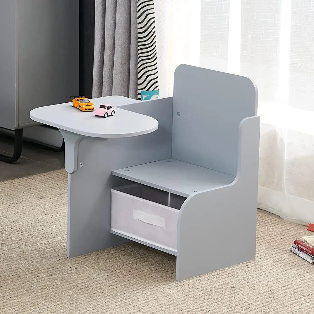 2 in 1 Wooden Children Table with Chair, Small Kids Table and Chair Set with Storage for Toys Books, Large Work Surface | Engineered Wood Sturdy Build | Study Table for Boys Girls Playroom Bedroom