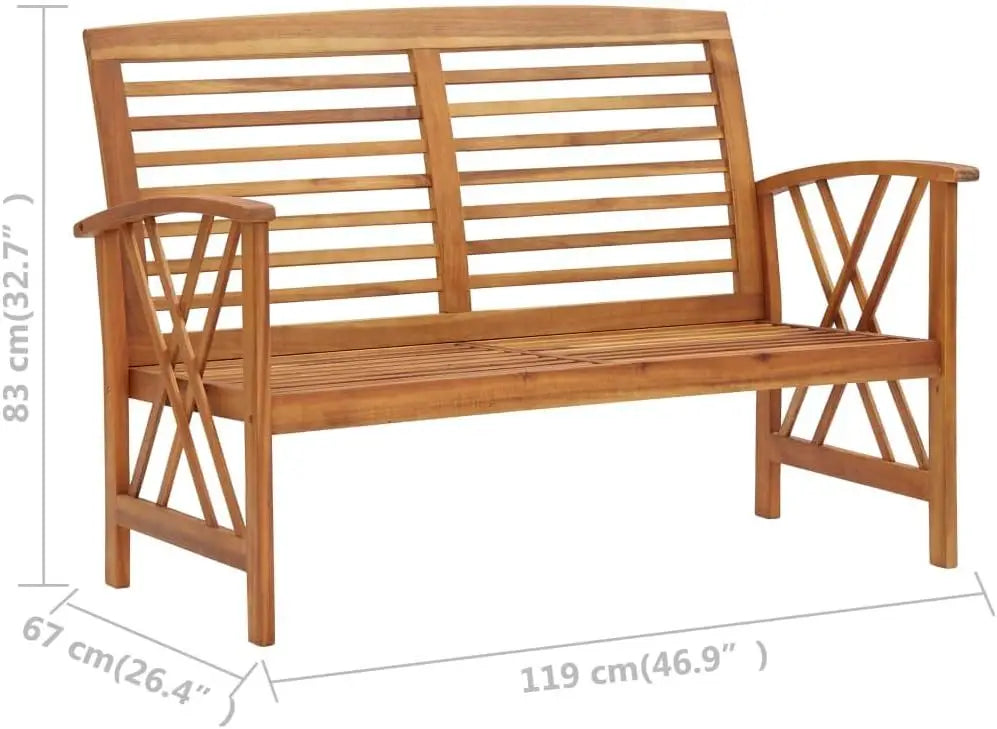 2 Piece Patio Bench with Coffee Table Set, Solid Acacia Wood Garden Bench Patio Seating with Coffee Table Set for Front Porch