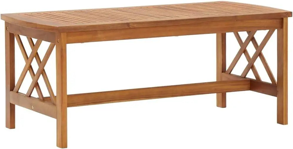 2 Piece Patio Bench with Coffee Table Set, Solid Acacia Wood Garden Bench Patio Seating with Coffee Table Set for Front Porch