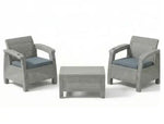 Load image into Gallery viewer, 2-Seater Grey Rattan Outdoor Sofa Set – 2 Armchairs with Cushions &amp; Coffee Table, Weather-Resistant Garden, Patio &amp; Balcony Furniture with Cup Holders**