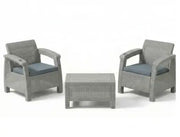 2-Seater Grey Rattan Outdoor Sofa Set – 2 Armchairs with Cushions & Coffee Table, Weather-Resistant Garden, Patio & Balcony Furniture with Cup Holders**