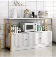 2-Tier Kitchen Storage Shelf Rack with 3 Door Cabinet, Large Storage Rack, Microwave Oven Stand, Spice Organizer