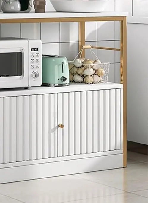 2-Tier Kitchen Storage Shelf Rack with 3 Door Cabinet, Large Storage Rack, Microwave Oven Stand, Spice Organizer