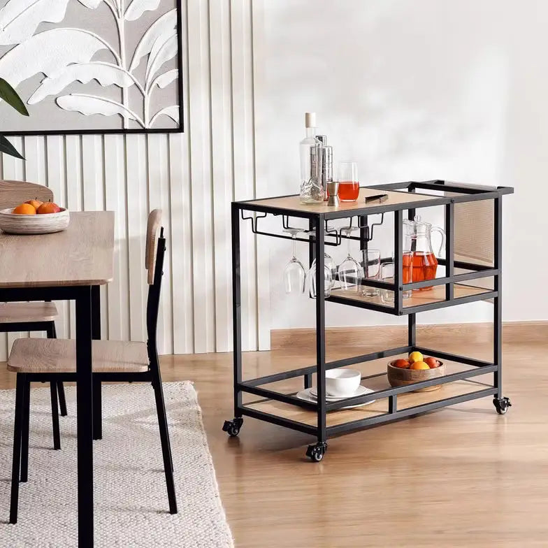 2-Tier Serving Trolley – Melamine – Black/Natural Finish