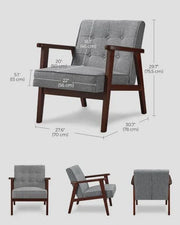 Modern Lounge Wooden Sofa Chair with Solid Wood Armrests and Legs Single Seat Cushioned Sofa Grey for Home, Living Room-GCC Home Center