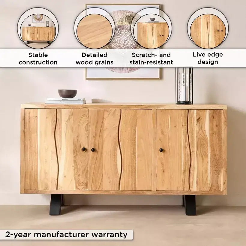 3-Door Live Edge Solid Wood Sideboard
