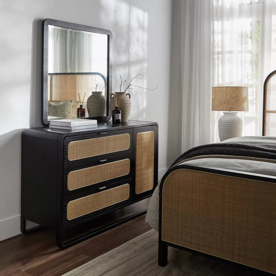 3-Drawer Dresser With Mirror, Modern Design Engineered Wood Dressing Table For Bedrooms-GCC Home Center