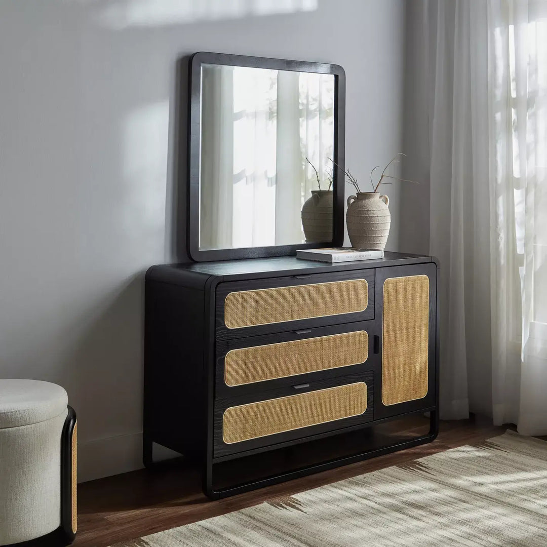 3-Drawer Dresser With Mirror, Modern Design Engineered Wood Dressing Table For Bedrooms-GCC Home Center