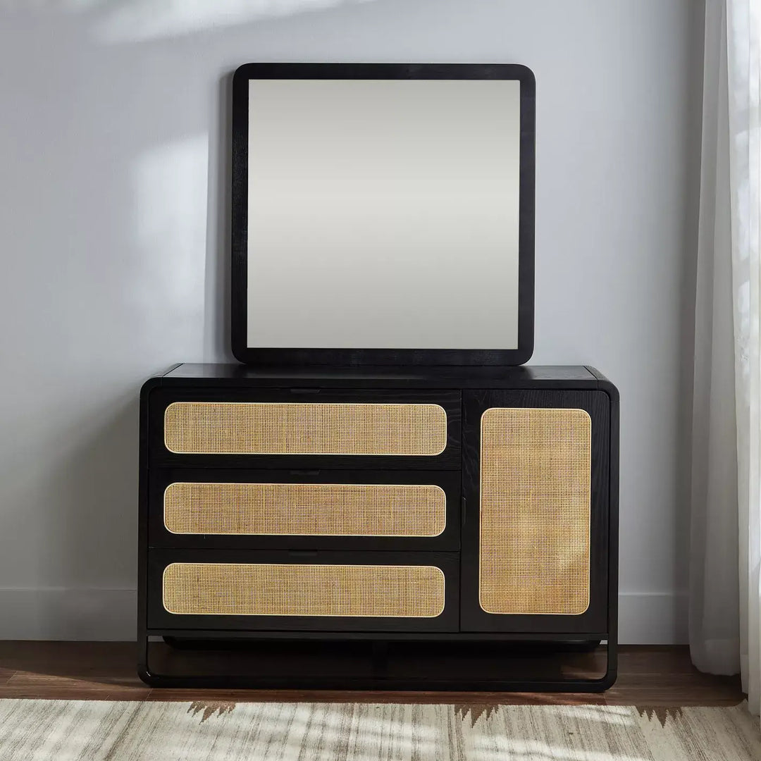 3-Drawer Dresser With Mirror, Modern Design Engineered Wood Dressing Table For Bedrooms-GCC Home Center