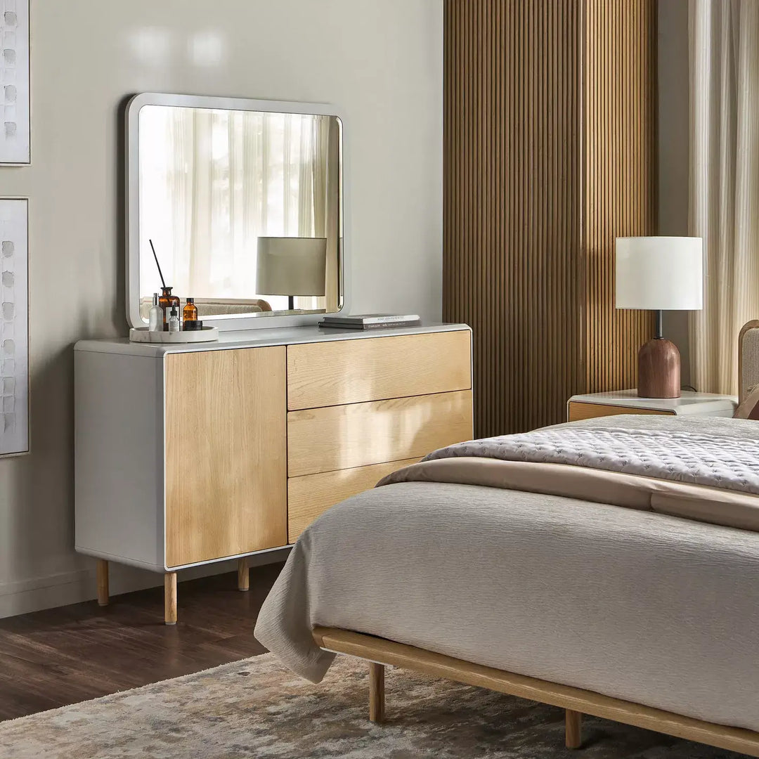 3-Drawer Dresser with Mirror, Modern Engineered Wood Dressing Table For Bedroom-GCC Home Center