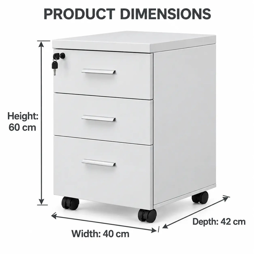 3 Drawer Mobile File Cabinet White