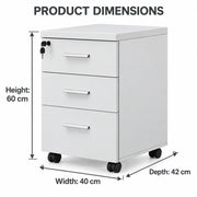 3 Drawer Mobile File Cabinet White