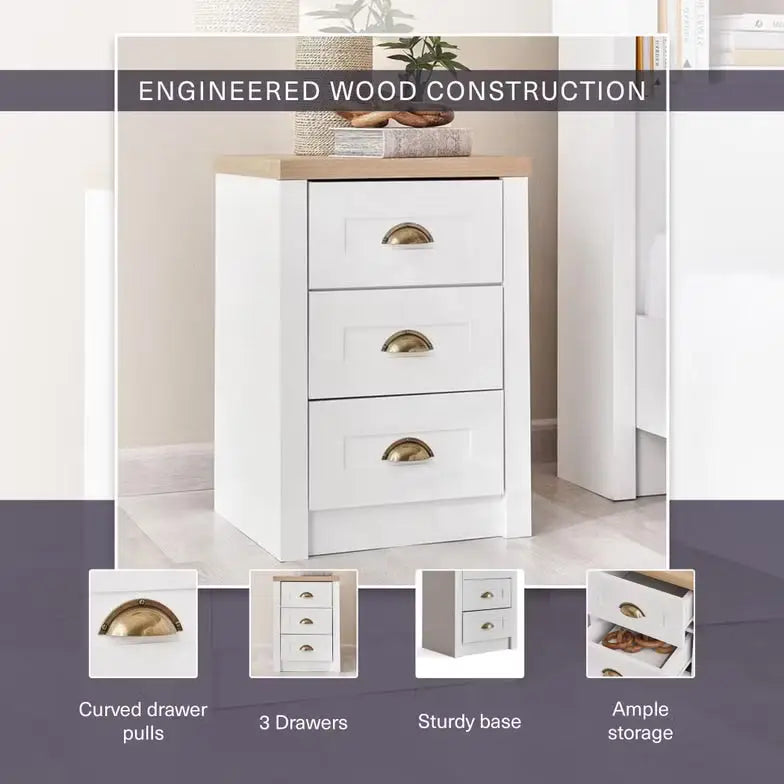 3-Drawer Nightstand – White