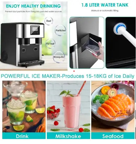 3-in-1 Countertop Ice Maker Machine – Ice Cubes, Crushed Ice & Cold Water Dispenser with Touch LCD